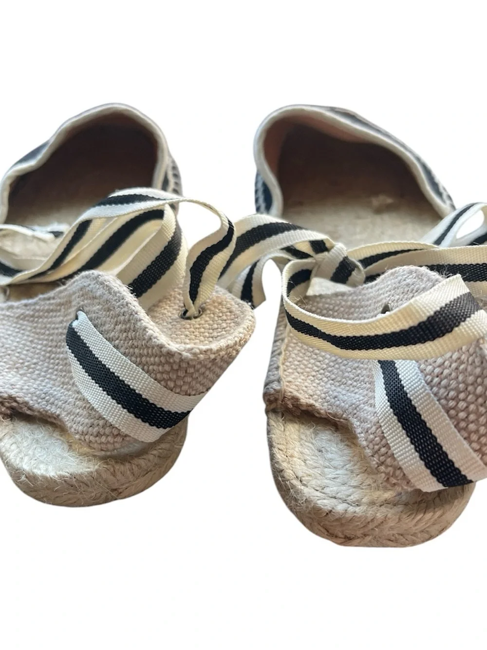 SOLUDOS Lauren Lace Up Espadrille Sandals Ankle Wrap Black Linen Women's. Size 7